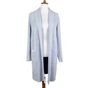 Joan Vass Faux Suede Leather Longline Jacket Sz. M Icy Blue Long Sleeves